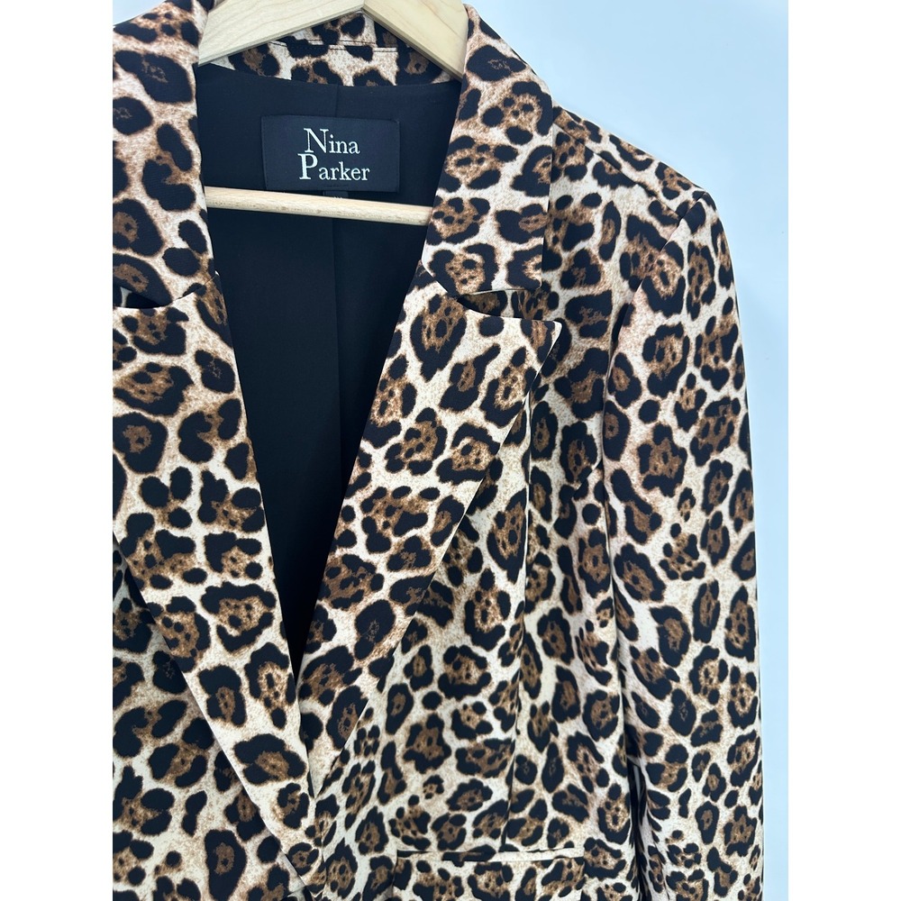 Nina Parker Leopard Animal Print Blazer Jacket Career Office Chic Plus Size 2X - Picture 4 of 11